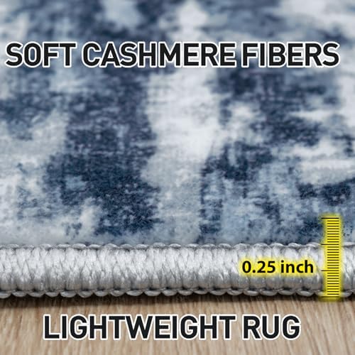 4x6 Area Rugs for Living Room: Washable Abstract Blue Grey Badroom Carpet