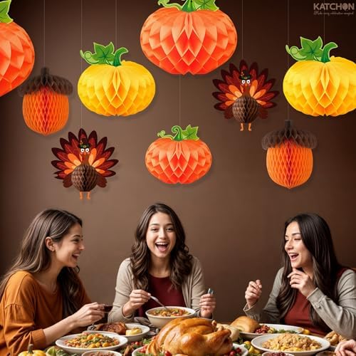 KatchOn Thanksgiving Hanging Decorations, Pack of 9 Turkey Centerpieces