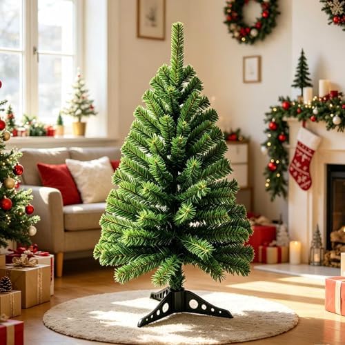 3FT Small Christmas Tree – Premium Mini Xmas Artificial Trees for Home, Tabletop, Office, Apartment, Indoor Holiday Decorations, Easy-Assembly Metal Hinges & Foldable Base (Dark Green)