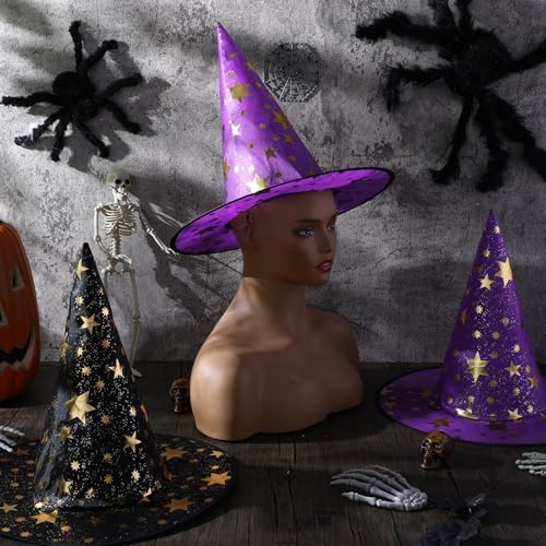 Newcotte 16 Pieces Witch Hats Halloween Costumes for Women Men Modern Witch Hats Fancy Dress Party Decorations