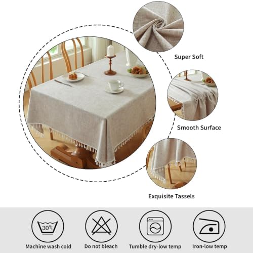 Deep Dream Tablecloths, Waterproof Table Cloth, Linens Wrinkle Free Anti-Fading, Rustic Table Cover Decoration for Kitchen Dinning Christmas (Rectangle/Oblong, 55''x86'',6-8 Seats, Solid Khaki)