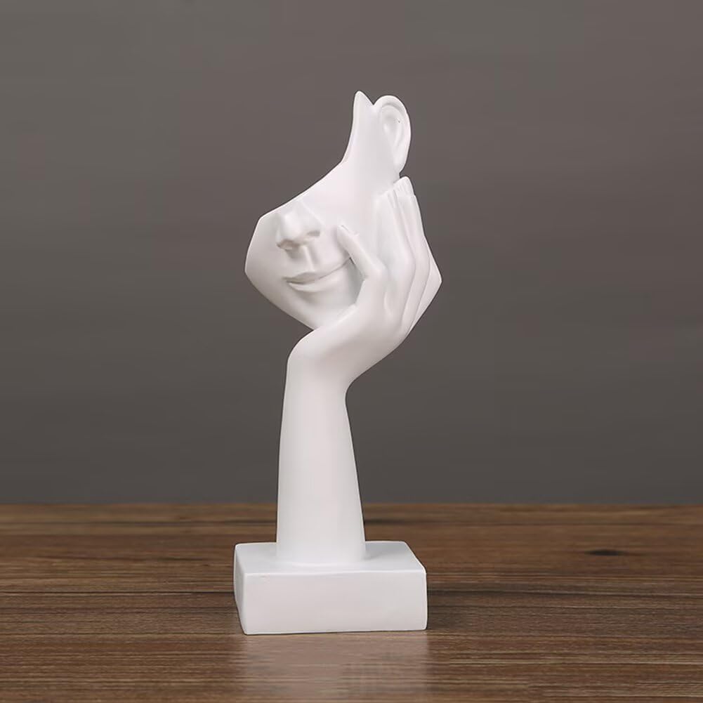 Thinker Statue Creative Women Face Art Statue Abstract Character Crafts Ornaments / White A