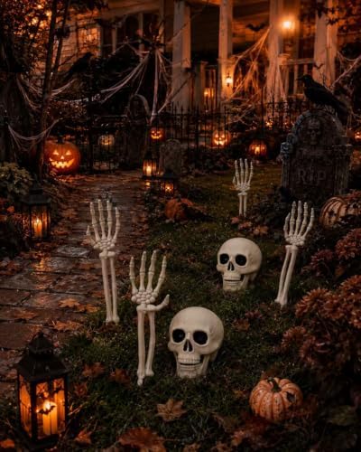 Vivinova 6P Halloween Skeleton Decorations Outdoor, 2 Realistic Skull Heads