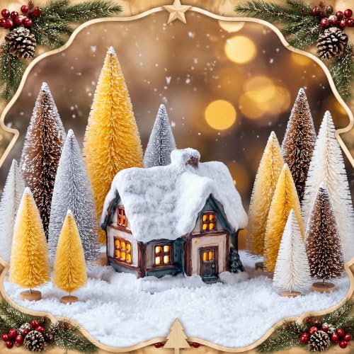 Vinsot 20 Pcs Bottle Brush Christmas Trees Miniature Tree, White,Gold