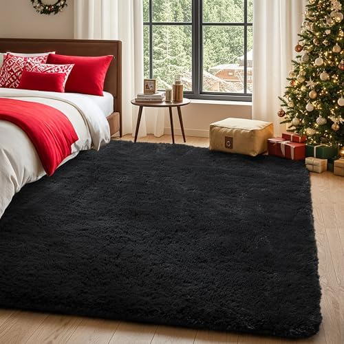 Ophanie Black Area Rug 5x7 Rugs for Living Room, Fluffy Furry Shaggy Fuzzy Rug, Carpets for Bedroom Shag Plush Soft