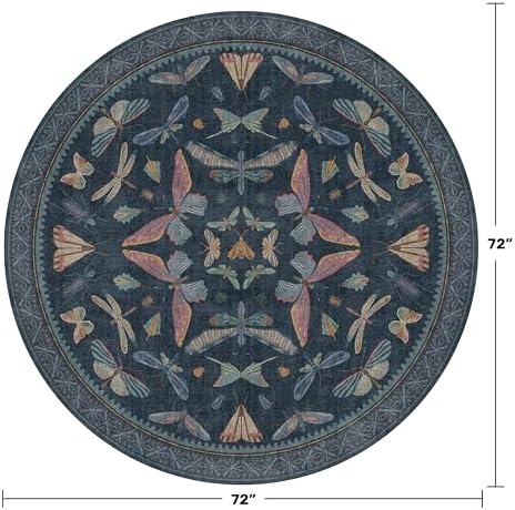 Dark Blue Vintage Playroom Round Rug 6ft, Washable Soft Area Rug for Entryway, Living Room & Kitchen, Stain Resistant