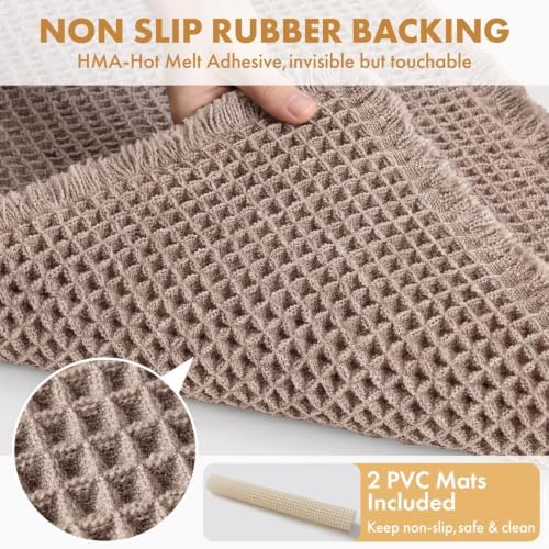 MIULEE Set of 2 Waffle Bathroom Rugs Boho Bath Mat Taupe Brown 18x30 Inch