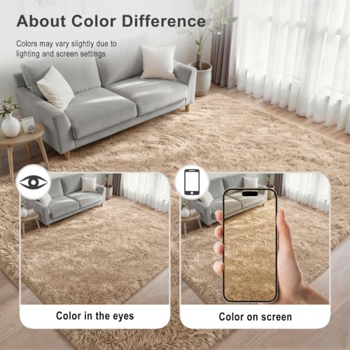 8x10 Area Rug Living Room Bedroom: Fluffy Plush Shag Carpet Beige