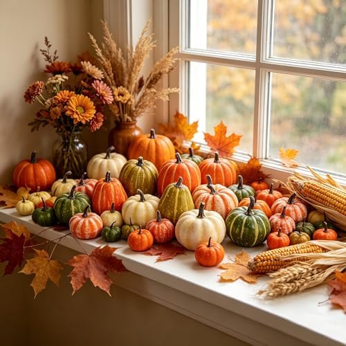winemana 46 Pcs Artificial Pumpkins for Decorating Fall Decorations