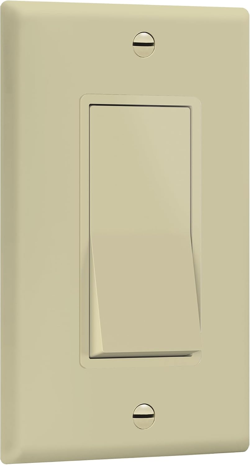 ENERLITES Decorator On/Off Paddle Switch with Wall Plates, Single Pole, 3 Wire, Grounding Screw, Residential Grade, 15A
