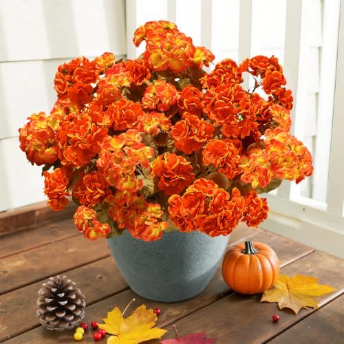 Fake Geraniums Artificial Flowers for Outdoors Fall Autumn Decoration, 6 Bundles Silk Geraniums Look Real Faux Fall Flowers Plants for Front Door Garden Planter Patio Balcony Yard Home Indoor, Mix