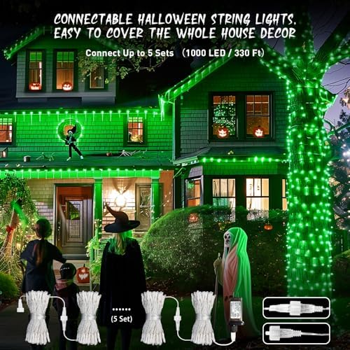 JMEXSUSS 200 LED Green Christmas Indoor Outdoor Halloween Lights Clear Wire