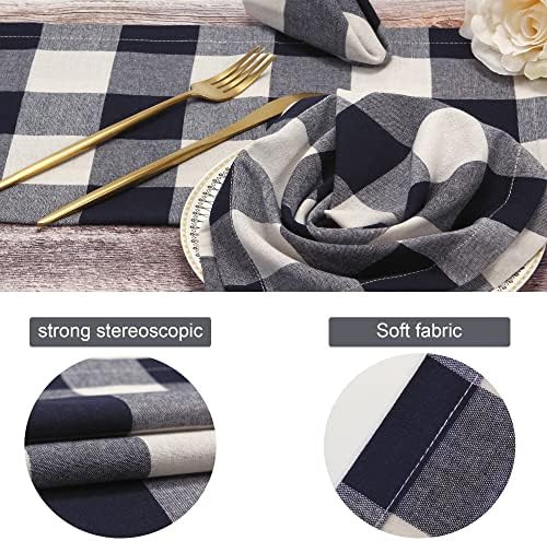 Cotton Cloth Napkins Set of 4, 20 x 20 Inches, Buffalo Plaid Washable Dinner Napkins, Farmhouse Style, Reusable Check Napkins for Restaurants, Party, Weddings and Holidays,Dark Navy Blue and Cream