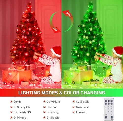 JMEXSUSS 100 LED Red & Green Christmas Lights Plug in, Halloween Lights