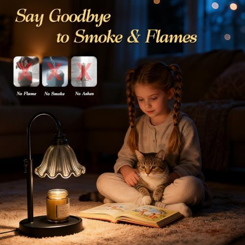 Flower Candle Warmer Lamp with Timer & 4-Level Dimmer, Adjustable Height