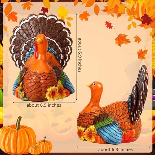 Blosssound Thanksgiving Turkey Decorations - Resin Figurines With Pumpkin, Sunflower, Maple Leaf, Corn - Table Decor for Home, Kitchen, Office - Fall Harvest Gift Party
