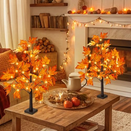 2FT Fall Decorations for Home Artificial Lighted Maple Tree Lights Decor