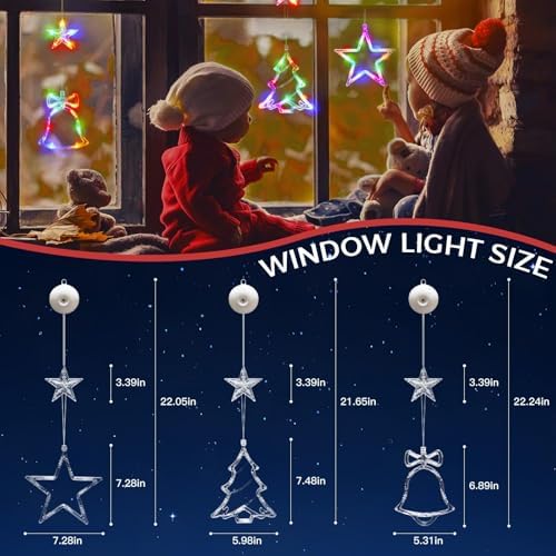 suddus Christmas Window Lights Decoration, Star, Bell & Tree Multicolor