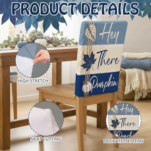 6 Pcs Fall Chair Covers, Vintage Blue Pumpkin Slipcovers