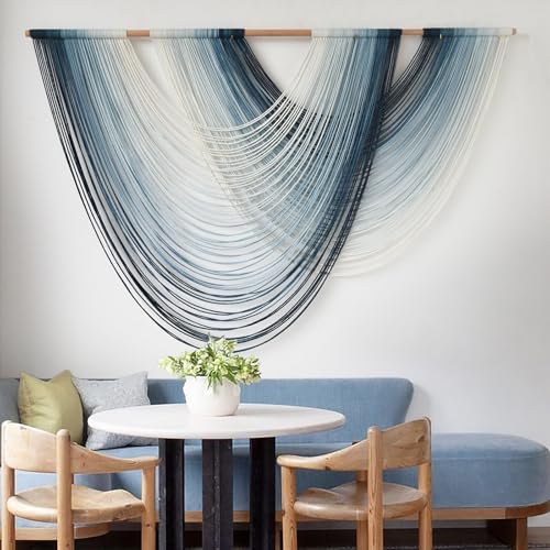 Macrame Wall Hanging Large handmade Navy Blue Ombre Fiber Art 57"W*39"L