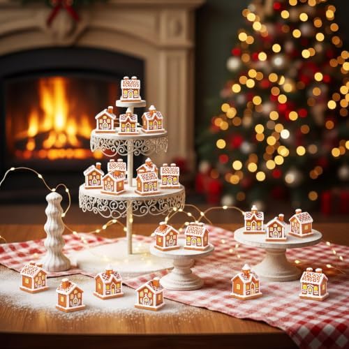 RoundFunny 30 Pcs Miniature Christmas Gingerbread House Resin Village House