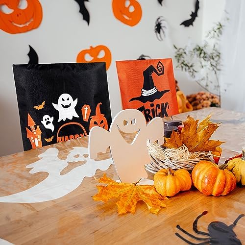 Whaline 4 Pack Happy Halloween Chair Covers Spooky Chair Back Covers Halloween Ghost Witch Bat Dining Room Seat Covers Orange Black Chair Slipcovers for Home Dining Room Kitchen Halloween Party