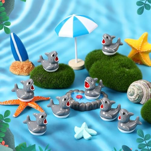 50 Pcs Shark Ducks Toy Figures, Mini Resin Ducks Bulk, Tiny Duck Figurine Dress up Game Toy for Summer Party Favors (Shark Duck)