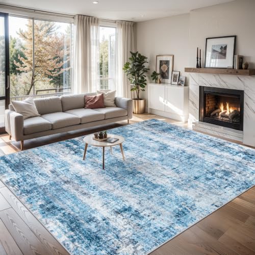 PLHXFR 10x14 Area Rug Living Room: Modern Abstract Washable Carpet Blue