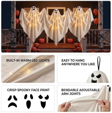 Halloween Decor Outdoor 3PCS Hanging Ghost, Light Up LED Ghost for Yard