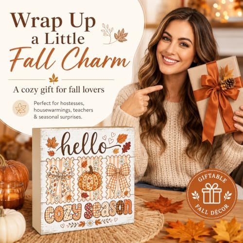 Fall Decorations for Home Hello Cozy Season Pumpkin Wood Sign Fall Decor