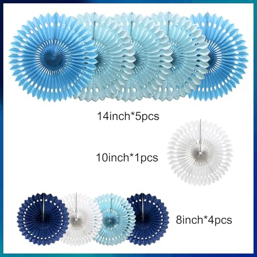 Blue Honeycomb Paper Fan Decorations Royal Blue Hanging Decor 10Pcs