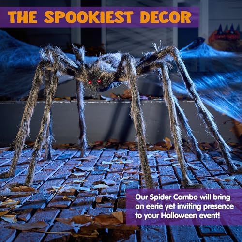 JOYIN 5ft Halloween Spider Outdoor Decorations, Scary Giant Large Spider Props for Halloween Outside Decor, Indoor Party Supplies and Yard Lawn Decoration, Brown