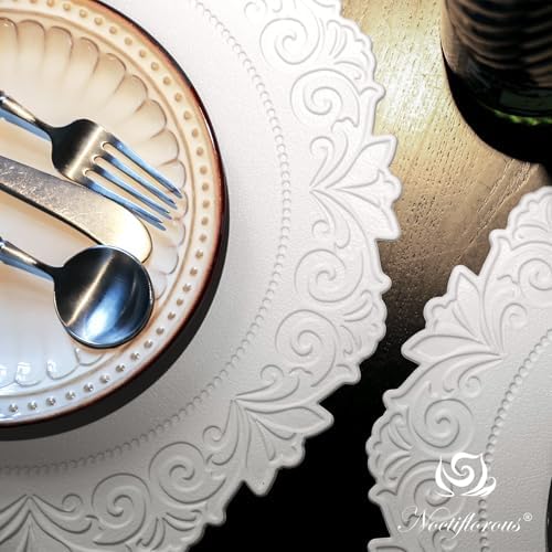 Round Faux Leather Placemats Set of 4, Dining Table Mats, White