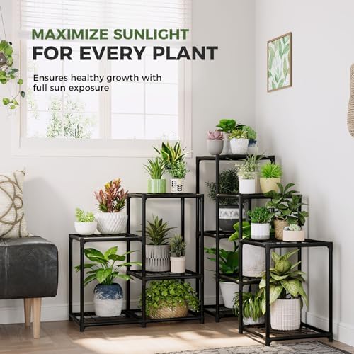 Bamworld Corner Plant Stand Indoor Metal Plant Shelf 5-Tier