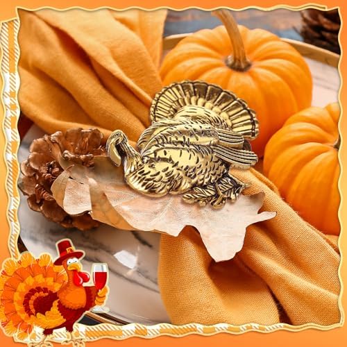 WILLBOND 12 Pcs Thanksgiving Napkin Rings Set Turkey Bird Themed Holders