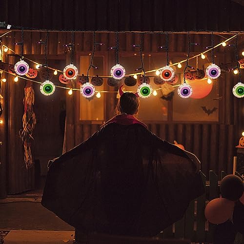 Halloween Eyeball Curtain String Lights Plug in, 7FT Outdoor Halloween Decorations Lights with 10 LED Spooky Eyeball Lights & 15 Mini Purple Bulbs for Window Wall Party Haunted House Patio Decor