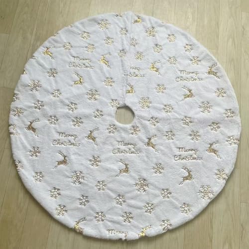 30 Inch White Faux Fur Christmas Tree Skirt - Luxurious Thick Plush Tree Skirt with Snowflake Design, Super Soft Holiday Decor for Xmas Tree (Fits 7-9 ft Trees)