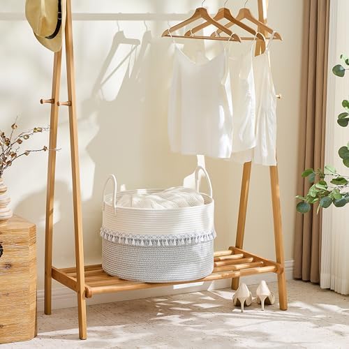 KAKAMAY Large Blanket Basket with Handles, Storage Basket for Living Room