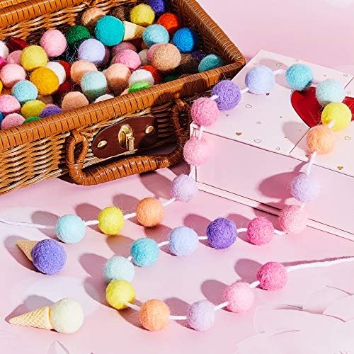 WILLBOND 3 Pieces Felt Pom Ball Garland,Rainbow Colors