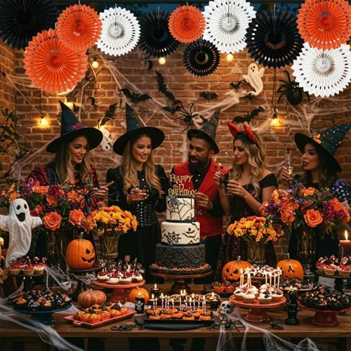 BEISHIDA Honeycomb Round Paper Fans Black Orange Hanging Party Decoration