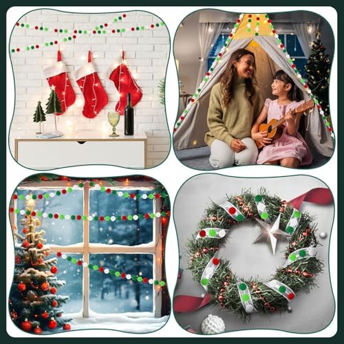 MARFOREVER 4 Pack 26.3 Feet Christmas Pom Pom Garland Ornaments
