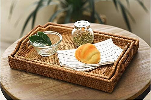 Hand-Woven Rattan Rectangular Serving Tray / 14.5 x 10.2 x 1.4