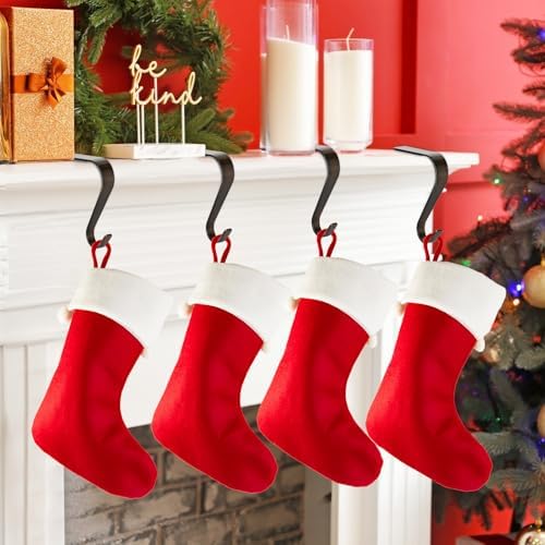 Christmas Stocking Holders for Mantle Set 4, Non-Slip Fireplace Hooks
