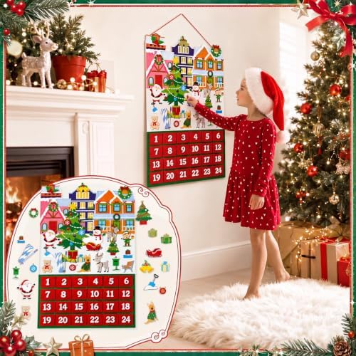 Watersay Christmas Advent Calendar Felt Wall Hanging with 24 Pockets