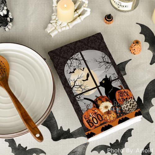 Artoid Mode Black Cat Moon Halloween Kitchen Towels Set of 2 18x26 Inch