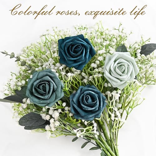 BLEUM CADE 36Pcs Artificial Flowers Fake Foam Roses with Stems for Wedding