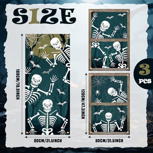 DoubleFill 3 Pcs Halloween Window Door Covers Set Skeleton Ghost Curtain