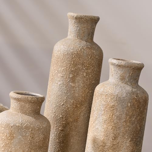 Ceramic Rustic Farmhouse Vase / Imitation Wood Color / Set of 3