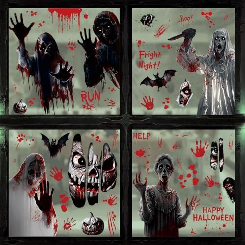 Halloween Static Window Clings, Double Sided Ghost Bat Pumpkin Stickers for Party Decor