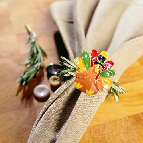 Legigo Set of 12 Turkey Napkin Rings for Thanksgiving Decorations- Thanksgiving Napkin Holder Fall Napkin Rings for Dinner Wedding Banquet Family Gatherings Table Settings Decor Present